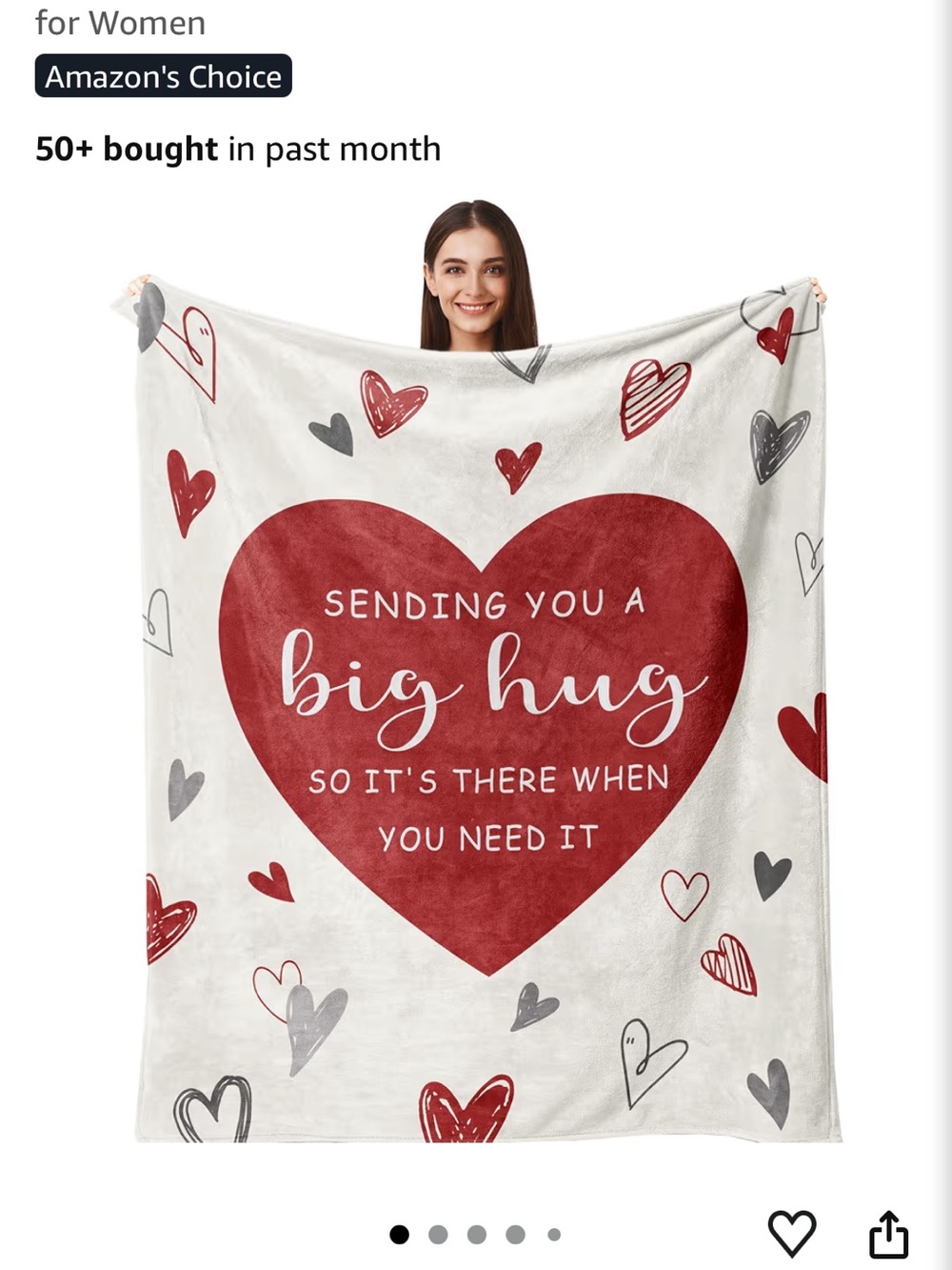 Heart Print Cozy Throw Blanket - Red, Gray, White